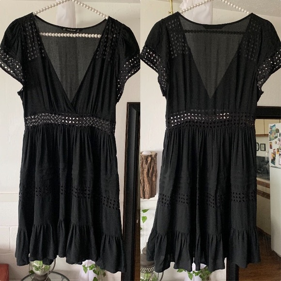 Zara Black Eyelet Fit and Flare Mini Dress - Picture 4 of 8